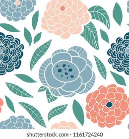 Flower simple minimalist seamless pattern. Graphic design for paper, textile print, page fill. Abstract floral background with hand drawn modern plants, flowers and leaves
