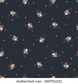 Flower simple minimalistic seamless pattern graphic design for paper, textile print. Floral background with hand drawn flowers and leaves.