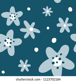 Flower simple minimalistic seamless pattern. Graphic design for paper, textile print, page fill. Abstract floral background with hand drawn modern  flowers on green
