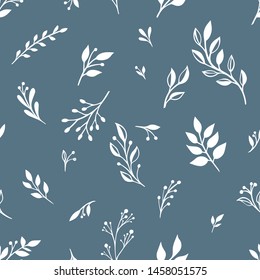 Flower simple minimalistic seamless pattern graphic design for paper, textile print, page fill. Floral background with hand drawn wild flowers, herbs and leaves. Cute design for girls, kids and women 