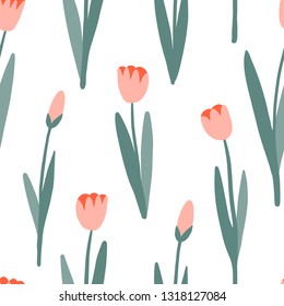 Flower simple seamless pattern, spring or summer graphic design for paper, textile print, page fill. Floral background. Hand drawn tulips. Modern and original textile, wrapping paper, wall art design