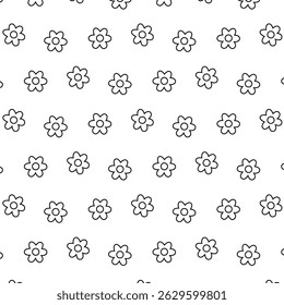 Flower simple Seamless pattern. Vector graphic line illustration. Black and white background for banners, print for fabric, labels, t-shirt printing.

