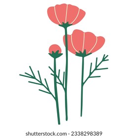Blume einzeln 1 niedlich auf weißem Hintergrund, Vektorgrafik.
