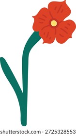 Flor com caule único e flor de cinco pétalas, textura sutil e contorno limpo. Símbolo de crescimento, natureza, beleza e frescura na primavera. Ilustração de vetor de desenhos animados.