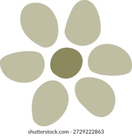 Flower with six rounded petal shapes around a circular center in bold silhouette. Symbol of growth, nature, renewal, and calm branding. Cartoon vector illustration.