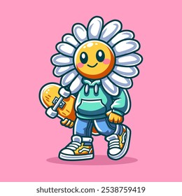 Flor Skate Mascote Cartoon Vetor Arte, Ilustração e Gráfico