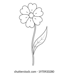 Flower. Sketch. A blossoming bud. Flowering plant. Vector illustration. Leaf on stem. Coloring book for children. Outline on an isolated white background. Doodle style. Idea for web design.