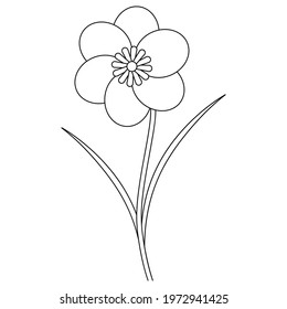 Flower. Sketch. A blossoming bud. Flowering plant. Vector illustration. Leaf on stem. Coloring book for children. Outline on an isolated white background. Doodle style. Idea for web design, invitation