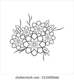 Flower Sketch hand drawn collection isolated on white background. Black and white vector illustration