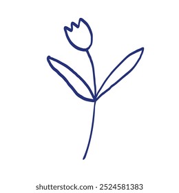 Esboço de flor. Ilustração de vetor desenhada à mão. Caneta azul ou desenho floral marcador. Imagem infantil primitiva
