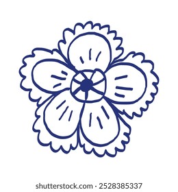 Esboço de flor. Ilustração de vetor desenhada à mão. Caneta azul ou desenho marcador. Imagem infantil primitiva