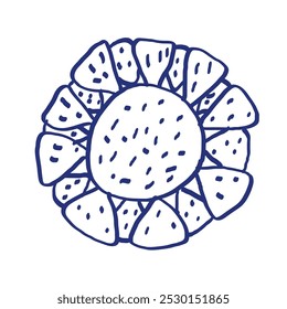 Boceto de flores. Ilustración vectorial dibujada a mano. Dibujo azul del bolígrafo o del marcador. Imagen de niños primitivos
