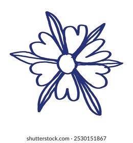 Flower sketch. Hand drawn vector illustration. Blue pen or marker drawing. Primitive kids picture