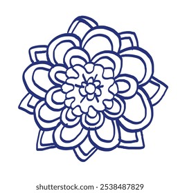 Boceto de flores. Ilustración vectorial dibujada a mano. Dibujo azul del bolígrafo o del marcador. Imagen de niños primitivos