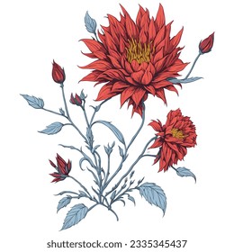 flower sketch vector graphics color on white.