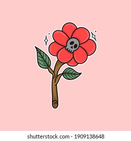 Flower Skull Cartoon Vector Icon Illustration. Plant Icon Concept Isolated Premium Vector. Flat Cartoon Style