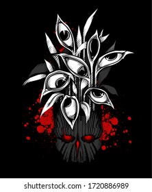 Schädelblume mit Augen, Vektorgrafik-Design