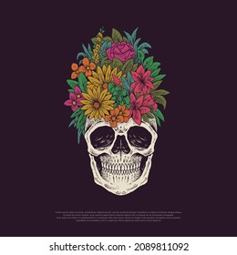 flower skull vintage illustration design