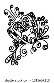 A flower in the Slavic ethnic style of black line.