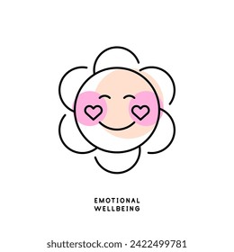 Flower with smile. Emotional wellbeing concept. Simple line art illustration. Vector file.