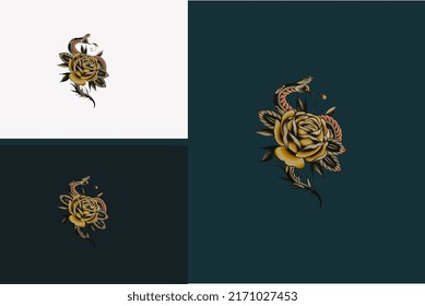 flower and snake vector illustration design
