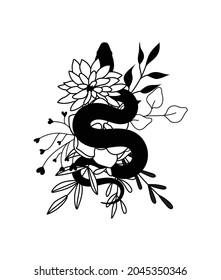 Flower snake vector illustration, snake tattoo logo design