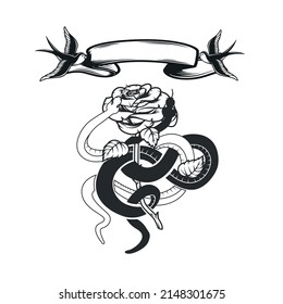Flower snake vector illustration, snake tattoo logo design
