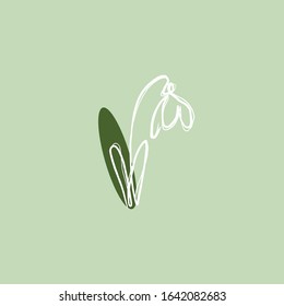 Flower (snowdrop) line drawing. Vector minimalistic linear illustration made of one line