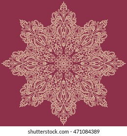 Flower Snowflake Mandala. Vintage decorative elements. Oriental pattern, vector illustration. Islam, Arabic, Indian, turkish, pakistan, chinese, ottoman motifs