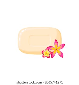 Barra de jabón de flores. Icono plano de dibujos animados aislado en fondo blanco.