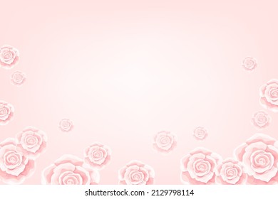 Flower soft background with cream rose flower bud. Closeup pink rose flowers, vector floral background, gently pink gradient background
