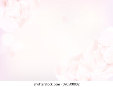 Flower soft background with peonies. Closeup of pink peony flowers, blur vector floral background, abstract editable template 