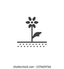 Flower in soil vector icon. filled flat sign for mobile concept and web design. Growing spring flower glyph icon. Symbol, logo illustration. Pixel perfect vector graphics