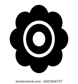 Flower solid icon with symmetrical petals, symbolizing beauty, nature, and growth.
