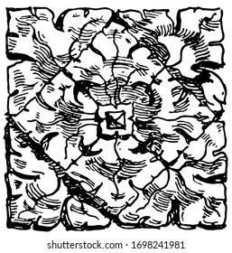 Flor, a veces llamada la rosa de la Unión, emblema heráldico floral tradicional, Rosa de Inglaterra, dibujo vintage o ilustración grabadora.