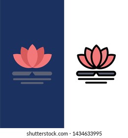 Flower, Spa, Massage, Chinese  Icons. Flat and Line Filled Icon Set Vector Blue Background