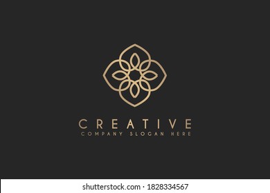 Balneario de flores, diseño de logotipo cosmético ilustración vectorial aislado en fondo negro