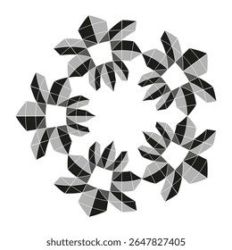 Motif de spirale florale. Image vectorielle d'Abstrait en fleurs. Graphique sur la rotation des pétales. Forme florale monochrome.