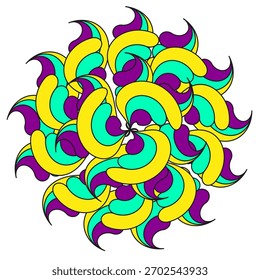 Padrão espiral de flor. Composição mandala colorida. Abstrato redondo Vetor gráfico. Elemento decorativo vívido