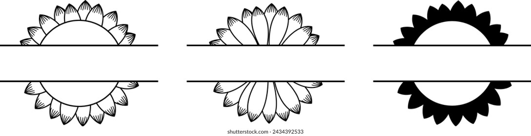 Flower split monogram illustration. split flower, hand drawn vector illustration, flower frame. svg