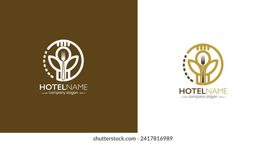 Flower Spoon food round logo design hotel Restaurant vector Template