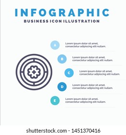 Flower, Spring, Circle, Sunflower Line icon with 5 steps presentation infographics Background