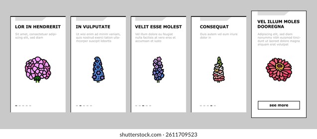 flower spring floral blossom onboarding mobile vector. nature garden, leaf petal, abstract plant, shape minimal, ornament, beauty flower spring floral blossom illustrations