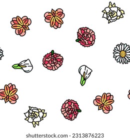 flower spring floral blossom vector seamless pattern thin line illustration