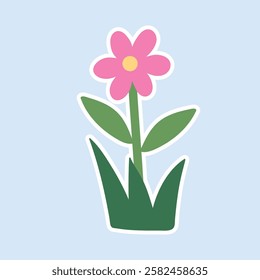 Flower spring garden clipart vector illustration. Doodle Flower sticker for kids, kindergarten and preschool activity. Flower icon.