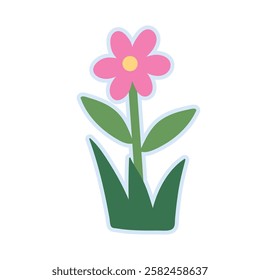 Flower spring garden clipart vector illustration. Doodle Flower sticker for kids, kindergarten and preschool activity. Flower icon.