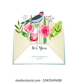 Flower spring summer bouquet mail in envelope lovely gift with roses peonies