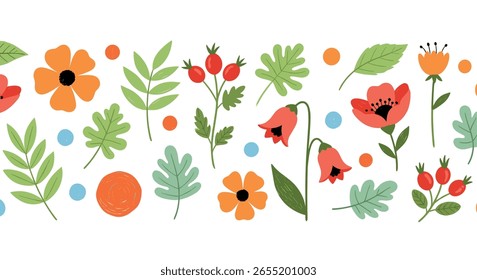 Conjunto de elementos lindos de jardín de Vector de primavera de flores. Flor pastel dibujada a mano, hoja, margarita de flores silvestres Elementos lindos con textura de tiza de crayón