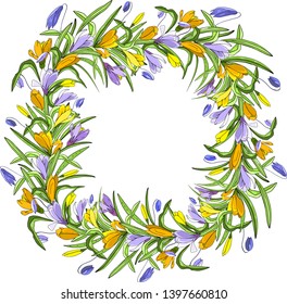 Flower spring wreath isolated on white background. Endless pattern for design of invitations, cards, gift boxes and more.