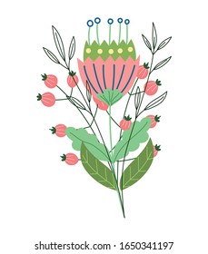 flower sprout growth leaves herb wild botany vector illustration